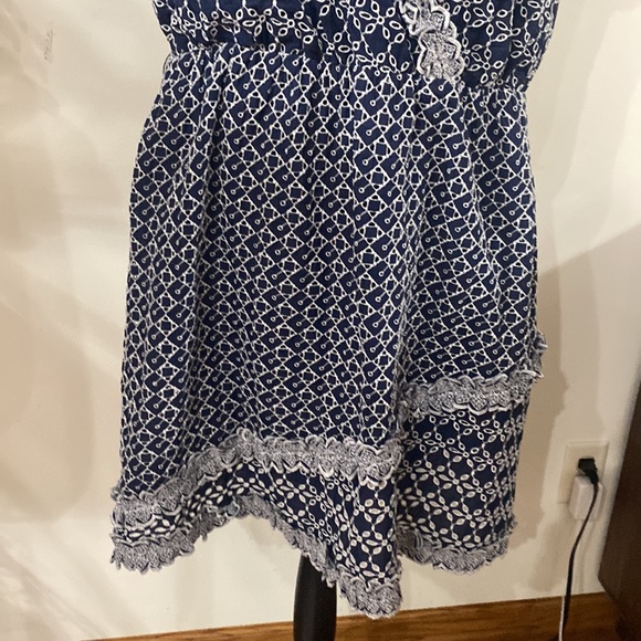 Express Printed navy and white Eyelet Lace Trim Faux Wrap Dress no belt size XL - Picture 11 of 15